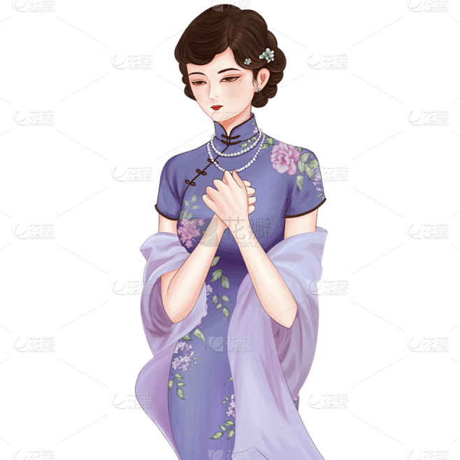 民国风人物插画素材-旗袍