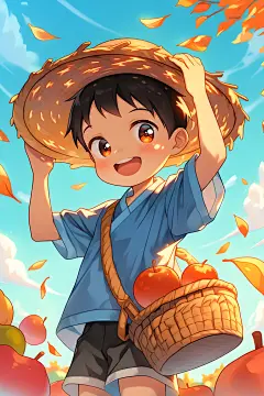 水果采摘期果农人物插画