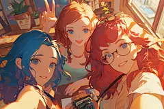 夏日聚会手绘漫画风插画