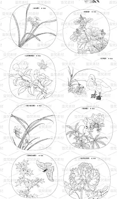 40传统笔花鸟植物工笔画高清白描涂色中式jpg高清平面设计素材-淘宝网