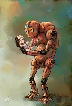 《机器人与布娃娃》-zhengsuji__涂鸦王国插画