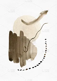 水彩抽象手绘插图与深褐色和阴影纹理形状，线和点。深褐色和本影照片，人像方向。