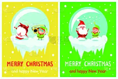 明信片,小精灵,新年前夕,圣诞老公,请柬,雪,模板,舞蹈,绘画插图