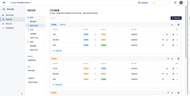 工作流配置 - 需求 - 项目协同 - CODING 项目管理引导项目 - walalalala-花瓣网