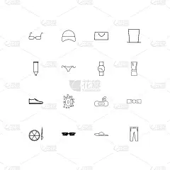 美丽的衣服和衣服线性瘦图标集。勾勒出简单的矢量图标