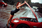 People 1920x1280 women redhead dress high heels car rain women outdoors water drops wet hair armpits depth of field tank top black clothing