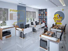 现代办公室的3d渲染