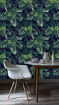 self adhesive wallpaper, removable wallpaper, tropical wall decor, botanical, jungle wallcovering, exotic leaves, monstera, peel&stick