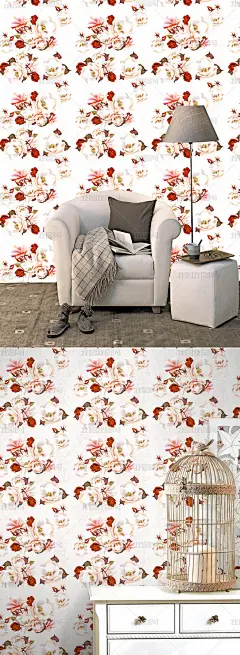 淡雅花朵美式墙纸