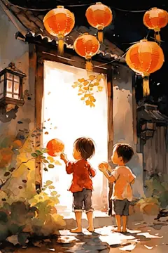 中国风儿童水墨插画