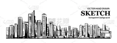 摩天大楼。大城市插图。手绘草图转换为矢量。