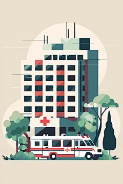 医院建筑插画绘制