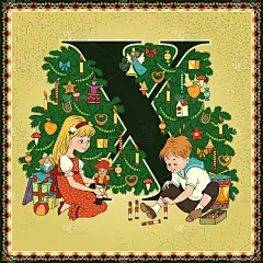 童话故事,字母,英文字母X,书,儿童,动画片,婴儿,可爱的,复古