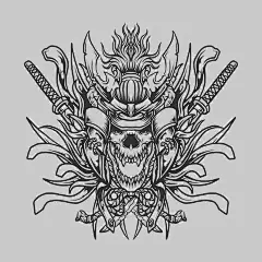 纹身和 T 恤设计黑白设计武士魔鬼