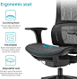 Amazon.com: XUER 人体工学办公椅,带舒适的腰部支撑,可调节 3D 扶手,电脑桌椅带网眼座椅和高靠背,多功能放松(黑色): Kitchen & Dining