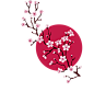 清新粉色樱花日本旅游装饰元素|粉色樱花,红色太阳,花枝,清新风格,装饰元素