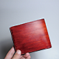 有涯工坊 手工原创复古 棕红色擦染树纹 短款皮夹钱包