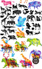 绚丽水彩水粉动物剪影水彩动物园标志多彩动物PNG免扣素材 P11-淘宝网