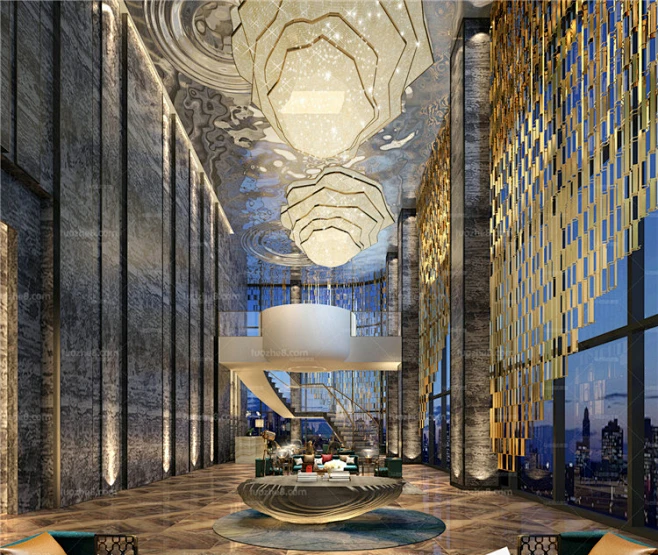 酒店宾馆空间大堂前台工装室内接待处大厅吧台3dmax模型 (1)图片_公装设计图片素材-花瓣网