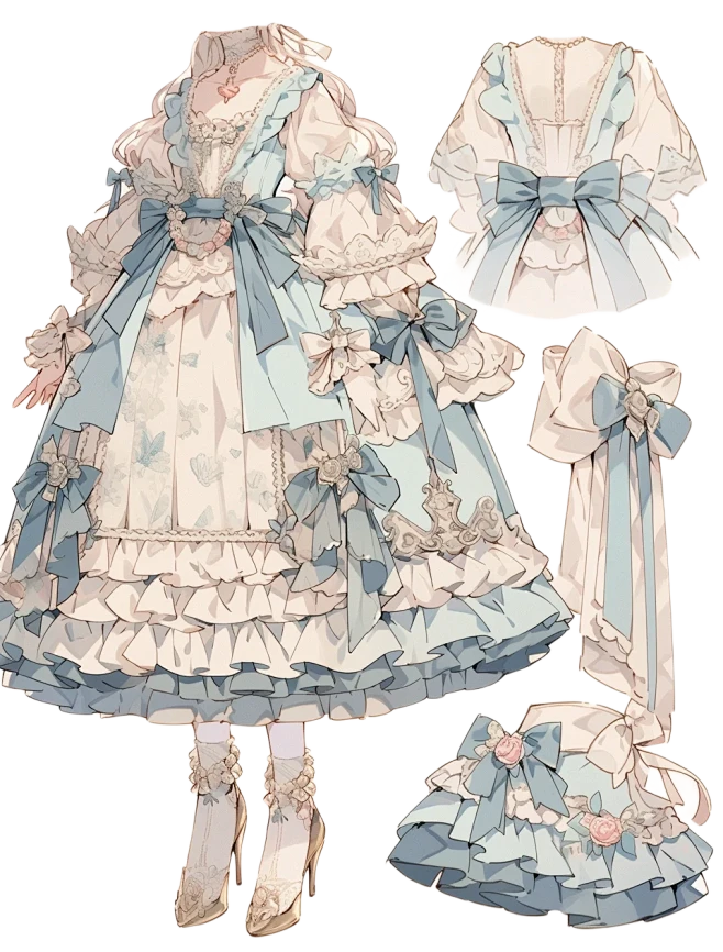 连衣裙｜oc服设洛丽塔手帐插画素材｜第十弹-花瓣网