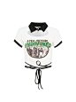 APEA2022春夏季款美式复古印花撞色腰部收腰绑带短袖镂空修身T恤J-tmall.com天猫