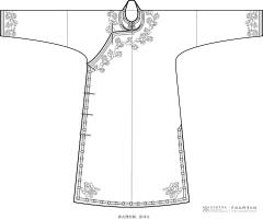 民族服饰 - 汉族 - 宝蓝色棋格开花纹提花缎盘带饰边女长袄