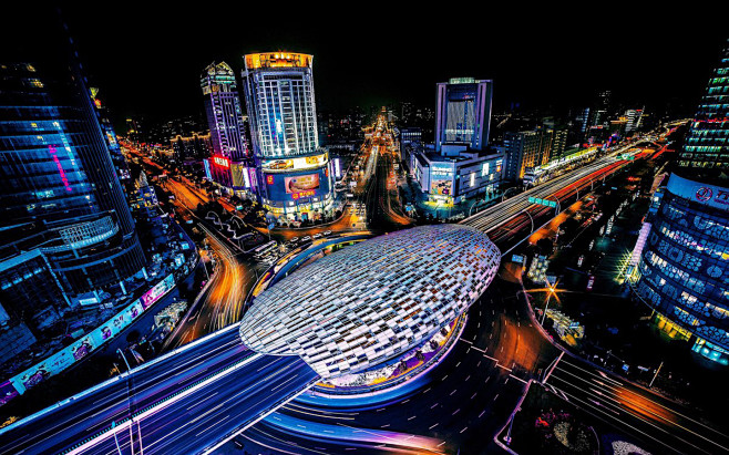 城市街景航拍摄影繁忙快节奏繁华道路背景素材夜生活灯红酒绿