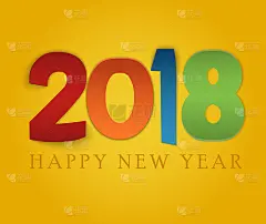 2018年新年快乐背景。彩色，手绘纸字体庆典背景。贺卡。矢量插图EPS10