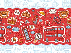 这是伦敦，宝贝；）人物可爱插图伦敦图案人雨无缝图案夏洛克·福尔摩斯斯托卡伦科雨伞矢量