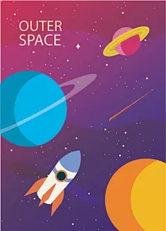 外太空探险行星火箭与宇宙景象插画海报设计