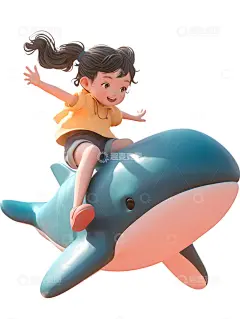 坐在鲸鱼上的小孩子女孩梦想高清模板免费下载-趣麦麦图