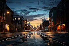 灯火通明的城市街道夜色