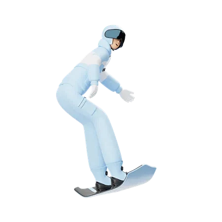 男子享受冬季滑雪 3D 插图