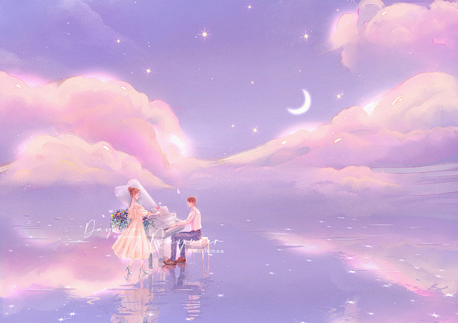 海上钢琴情侣插画已商用_大悦儿__插画师...