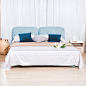 曲美（QM） 曲美家具家居 北欧布艺双人可拆洗婚床 现代简约高档软包床 F1-浅蓝色 1.8米
