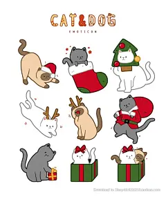【精选】手绘可爱宠物小猫小狗插图插画圣诞礼品PSD分层设计素材-淘宝网