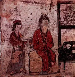#王陵大墓# 陕西甘泉县城关镇袁庄村金墓壁画，金明昌四年(1193)。曾参孝母图、仲由为亲负米图、王祥卧冰求鲤图、孟宗哭竹生笋图、董永行孝图、郭巨埋儿图、王裒póu闻雷泣墓，主人对坐图。 ​​​​