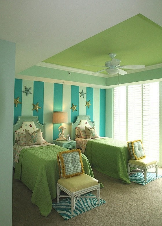 室内 家居生活 卧室 装修设计 绿色的儿...