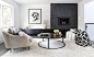 Living room - contemporary dark wood floor and gray floor living room idea in New York with white walls and a standard fireplace