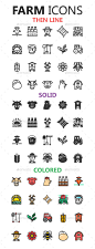农场3样式图标——动物角色Farm Icons in 3 Styles - Animals Characters农业、动物、牛肉、牛、鸡、牛,作物,鸡蛋,农场,农民、农业、食品、收获、图标,线,人,肉,牛奶,自然,猪,植物,猪肉,稻草人,集,羊,固体,太阳,象征,拖拉机,矢量 agriculture, animals, beef, bull, chicken, cow, crop, egg, farm, farmer, farming, food, harvesting, icon, line, man,