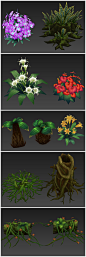 游戏美术素材 手绘半写实植物花草地形 3D模型 贴图 3dmax源文件 CG原画参考设定