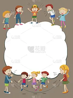 边框模板与儿童玩耍