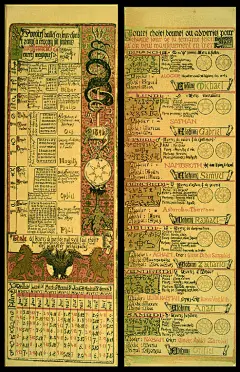 插画｜Manuel Orazi（1860~1934），意大利新艺术时期插画家和海报艺术家。
图为1895年他创作了一本神秘主义的魔法日历（the Calendrier Magique which was an occult-themed calendar）。限量777份。
每两页都模仿基督教日历的某些方面，试图编制一个魔法年。
除此之外还给波德莱尔等等大大们配过插画。