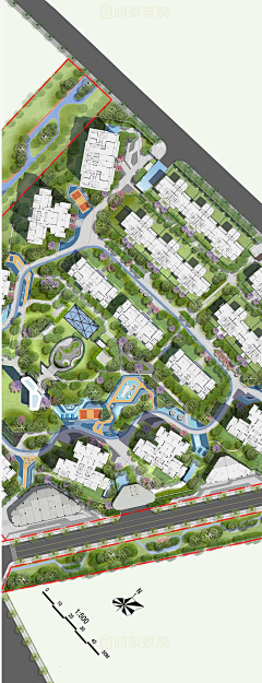 1-花瓣网|陪你做生活的设计师 | 住宅小区景观彩色总平图ps素材