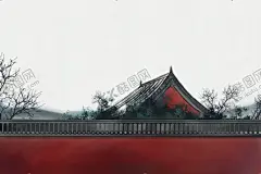 城墙建筑国风插画卡通背景素材 【酷图网】城墙,建筑,国风,插画,卡通,背景,素材