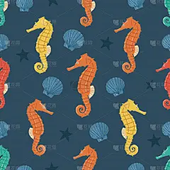 海马,四方连续纹样,图像,壁纸,海洋,船,动物,矢量,贝壳,式样