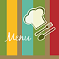 彩色菜单设计矢量素材，素材格式：AI，素材关键词：菜单,厨师帽,餐具,叉子,勺子