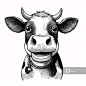 【AI数字艺术】黑白线条微笑的奶牛图片素材
