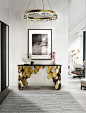 KOI Brass Console Table Contemporary Design by BRABBU fits in any modern home decor.