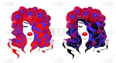 红色,矢量,美女,绘画插图,长的,美,发型,人的脸部,手,高雅